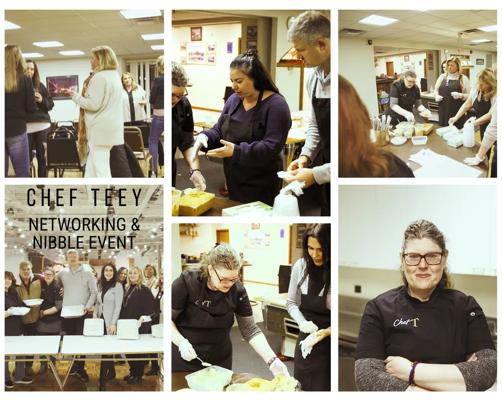 Guests connecting over food at a Chef Teey Networking and Nibble Club event